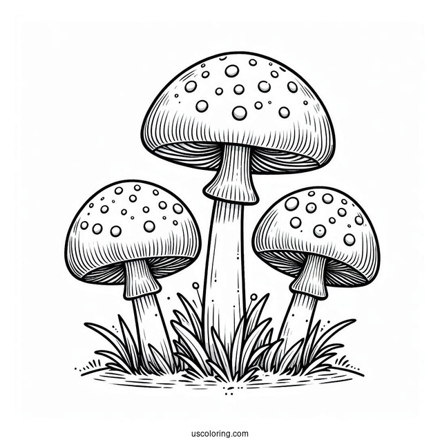 Three Fly Agaric Mushrooms Coloring Page For Kids