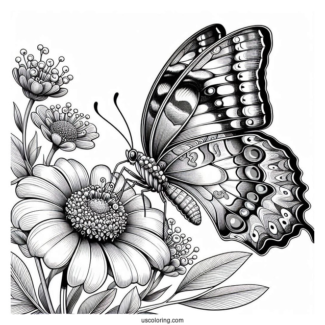 Large Butterfly Feeding On Realistic Flowers