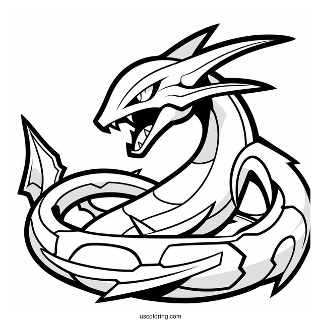 Easy Rayquaza Coloring Page With Sharp Teeth For Kids