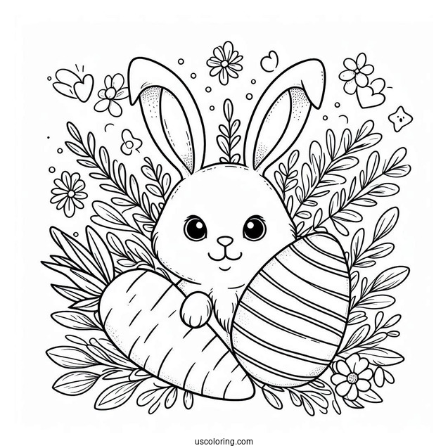 Bunny And Carrots Easter Egg Coloring Sheet