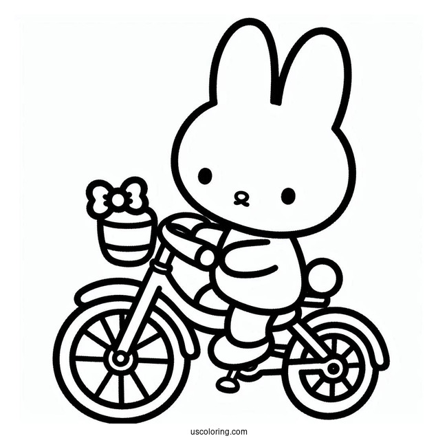 Miffy Coloring Page On A Bicycle For Preschoolers