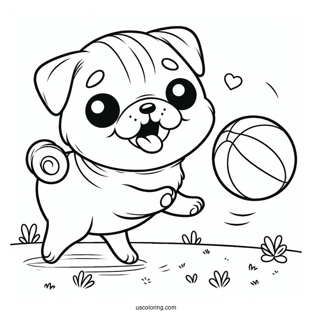 Happy Pug Chasing After Ball