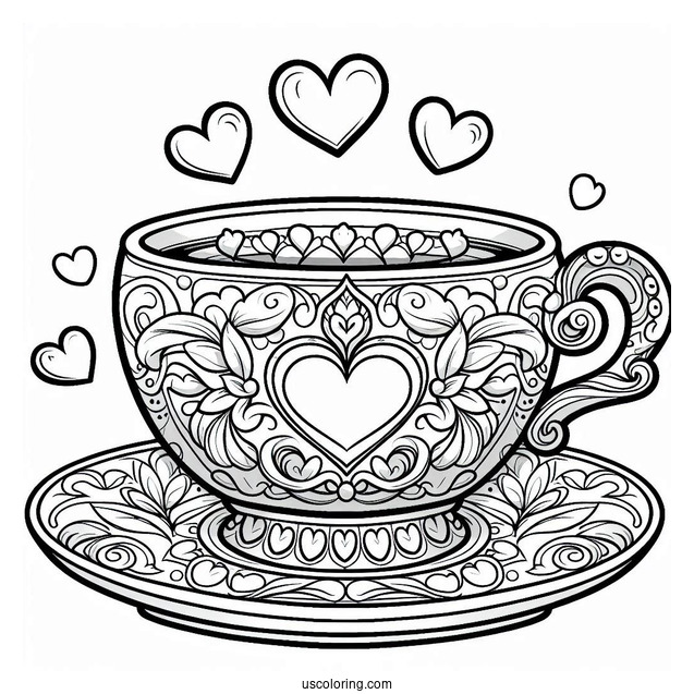 Palace Pets Coloring Page Of Detailed Teacup With Hearts For Kids