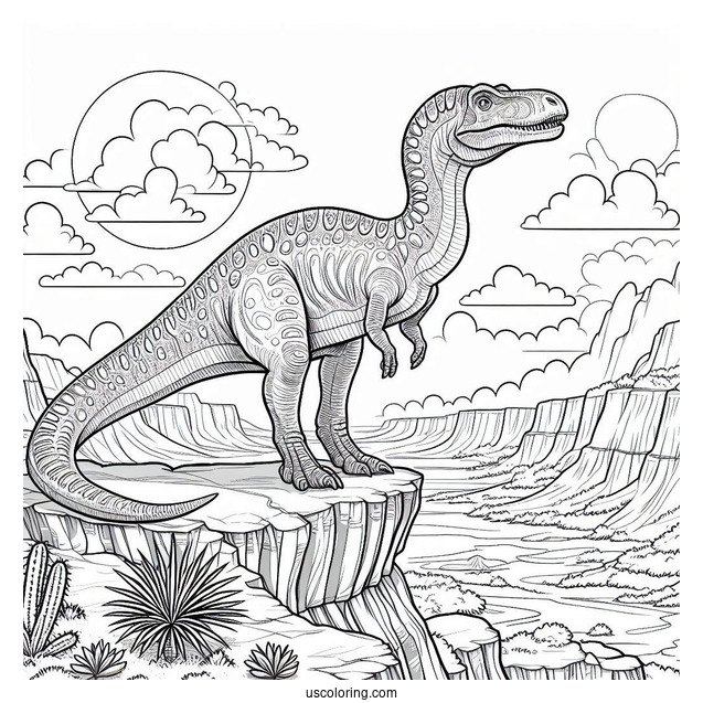 Spinosaurus Coloring Page Standing On The Edge Of A Cliff