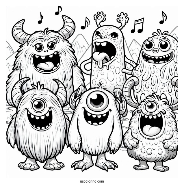 My Singing Monsters Coloring Page Of Mammott, Entbrat, Bowgart, Punkleton, Ghatz, Potbelly, And Noggin