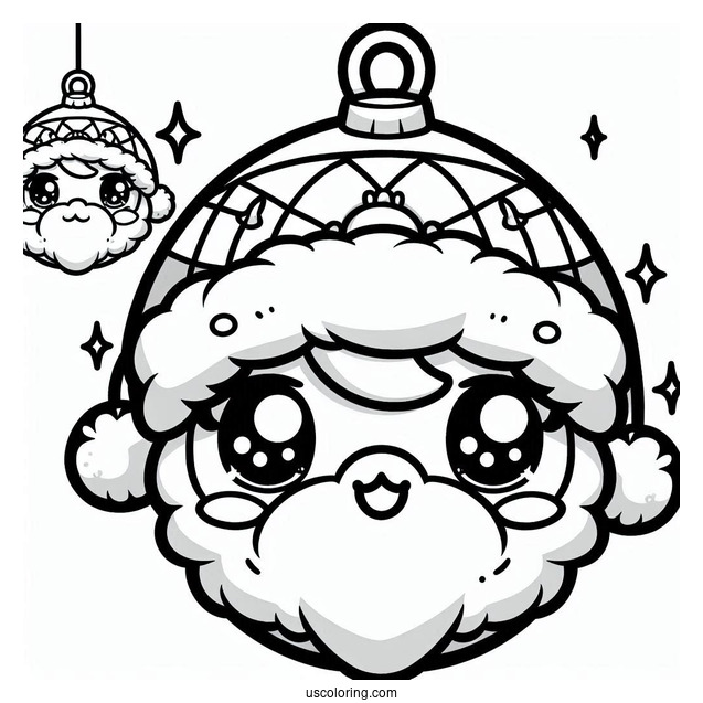 Chibi Santa Face Christmas Ornaments Coloring Page