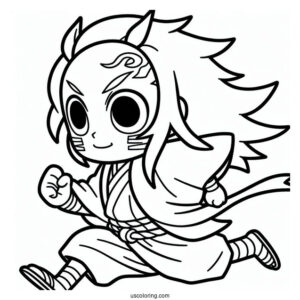Easy Outline Of Running Tanjiro Coloring Page For Kids