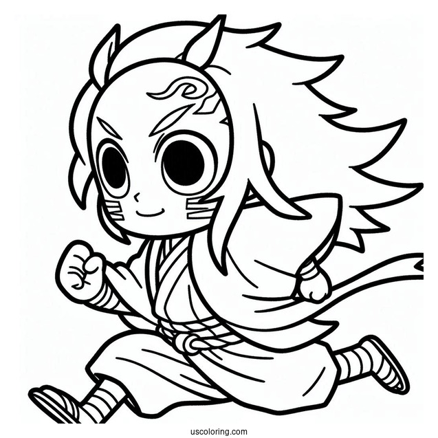 Easy Outline Of Running Tanjiro Coloring Page For Kids