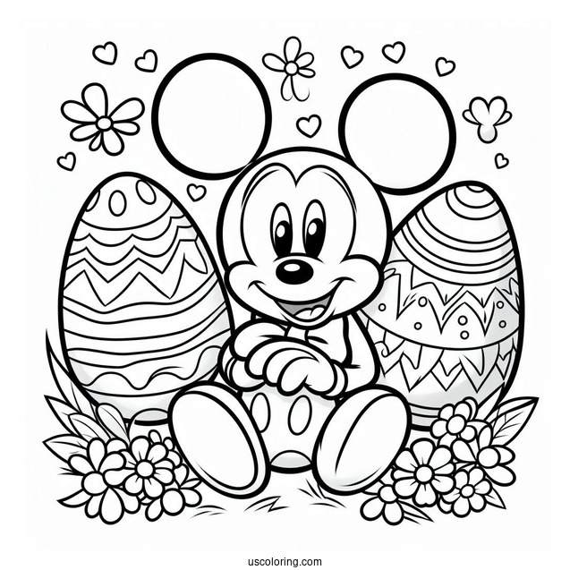 Mickey Mouse Painting Easter Eggs Coloring Page