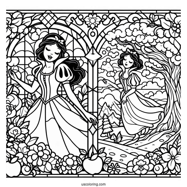Beautiful Snow White Coloring Pages Stained Glass