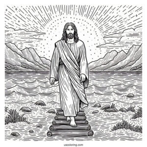Jesus Walked On Water Miracle Coloring Page