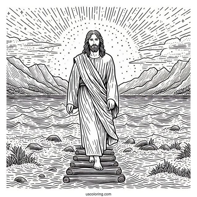 Jesus Walked On Water Miracle Coloring Page