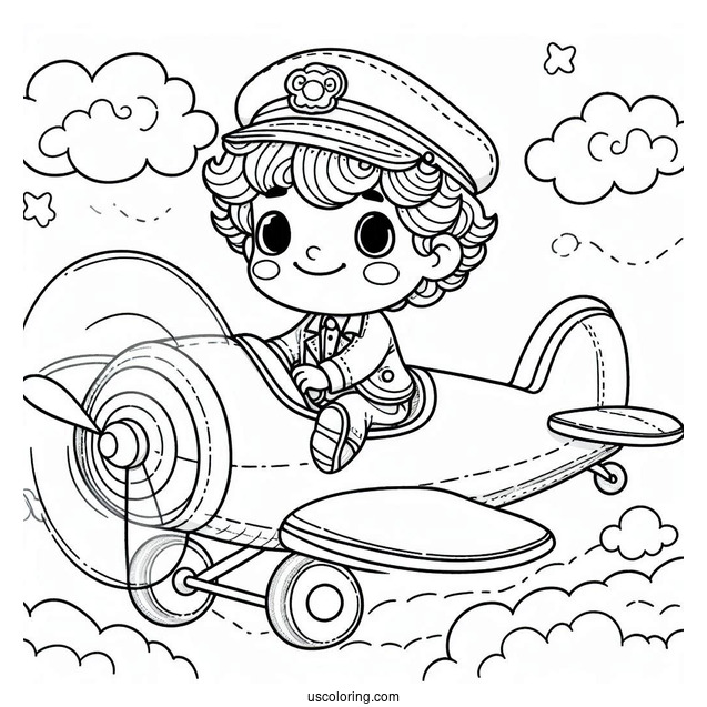 Cute Coloring Page Little Boy Riding An Airplane
