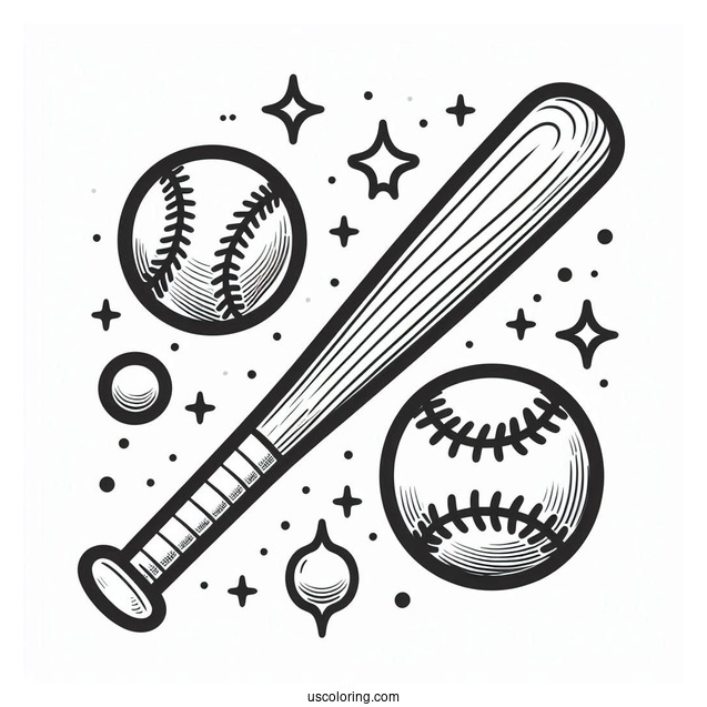 Easy Outline Of Baseball Bat And Ball