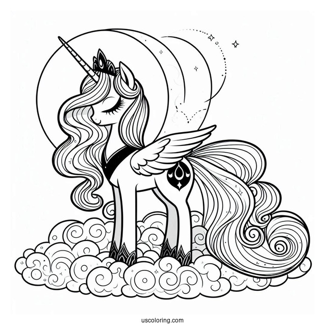 Elegant Princess Luna Coloring Page Standing On A Cloud