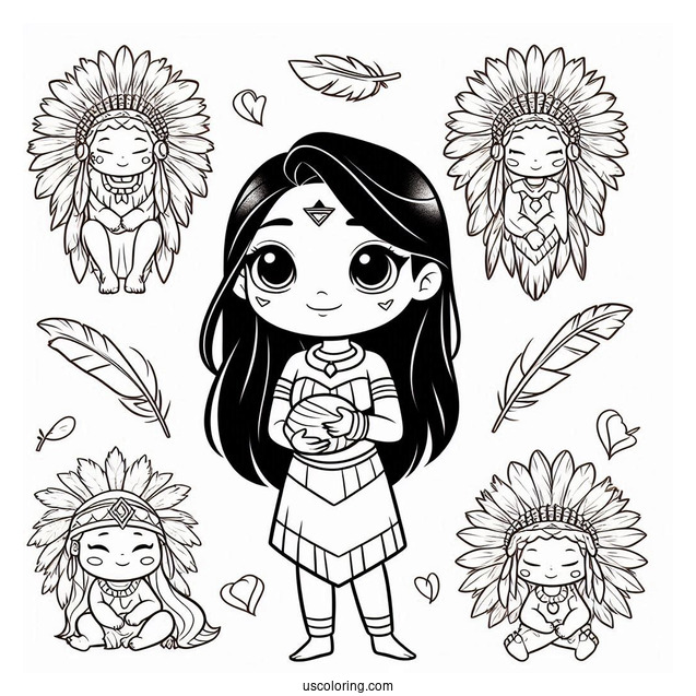 Chibi Pocahontas Coloring Page For Kids