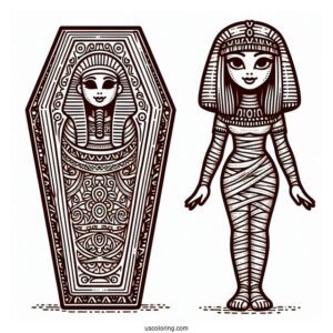 Egyptian Coffin With Mummy Coloring Page Inside