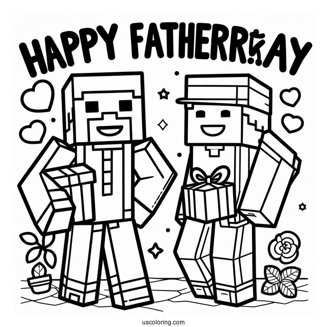 Minecraft Steve With Happy Father's Day Coloring Page