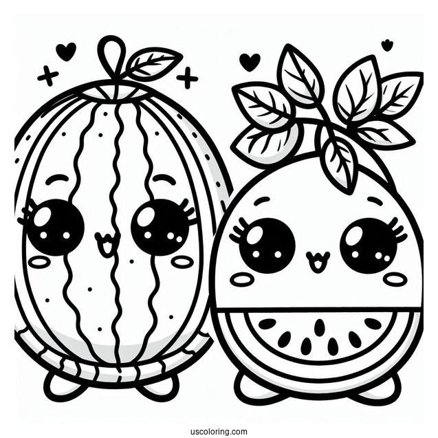 Cute Kawaii Watermelon Coloring Page For Kids