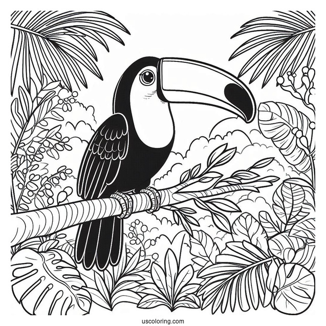 Realistic Toucan In The Jungle Coloring Page