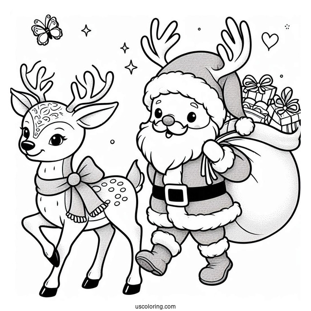 Santa And Rudolph The Reindeer To Color
