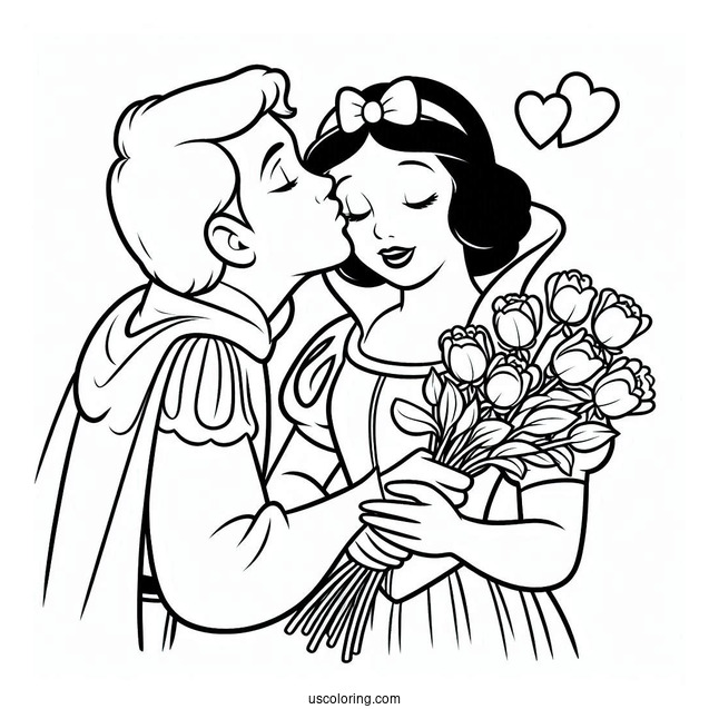 Snow White Being Kissed By The Prince Coloring Sheet