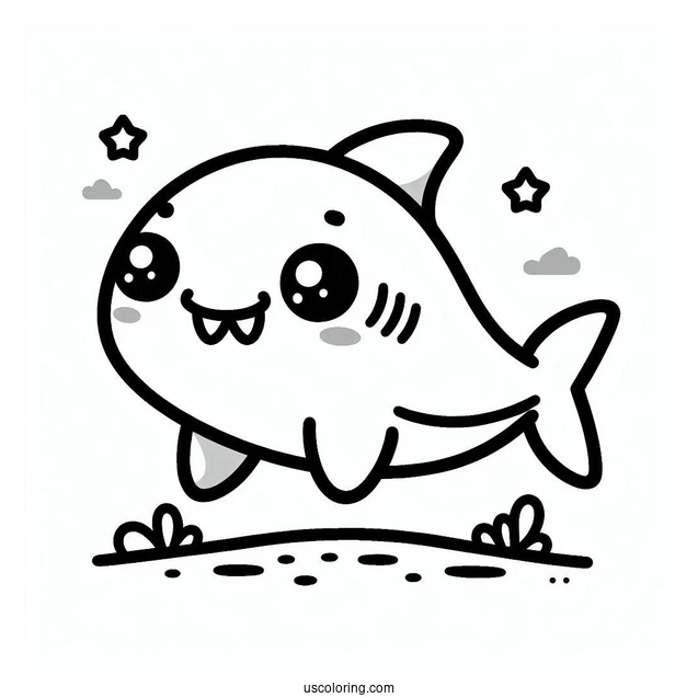Kawaii Shark Coloring Page For Preschoolers