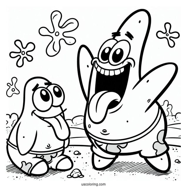Patrick Star Coloring Page Sticking Tongue Out At Squidward