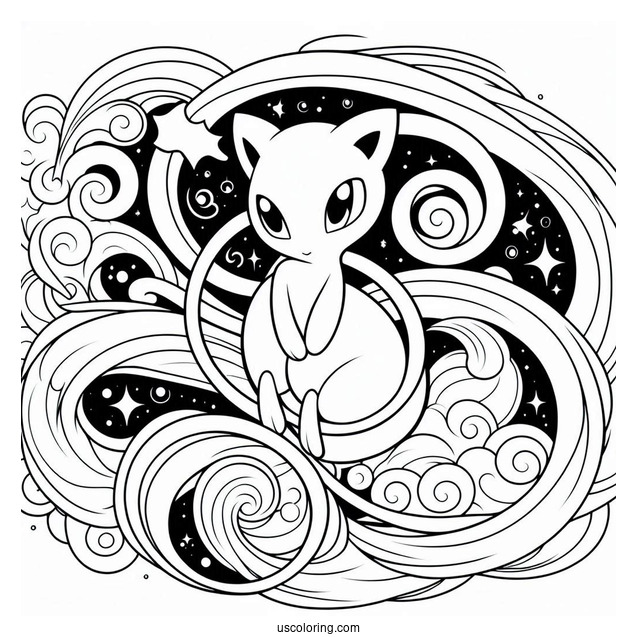 Detailed Mysterious Tail Mew Coloring Page Pokemon Card
