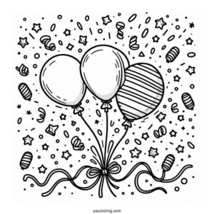 Celebration Balloons With Confetti To Color