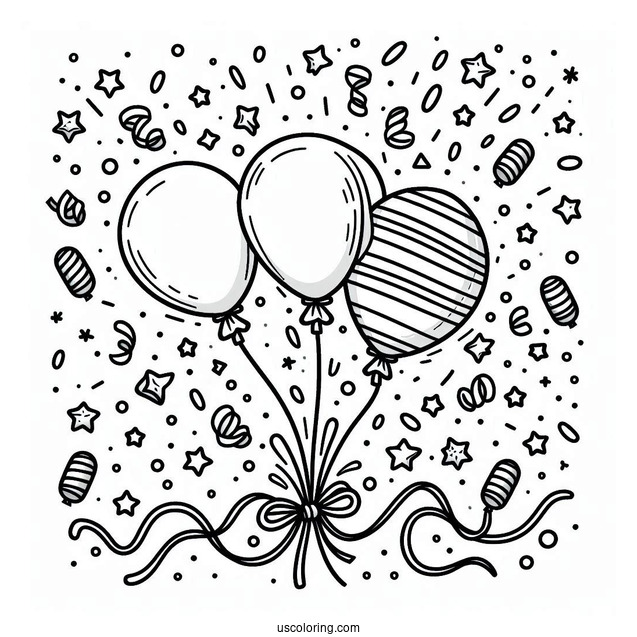Celebration Balloons With Confetti To Color