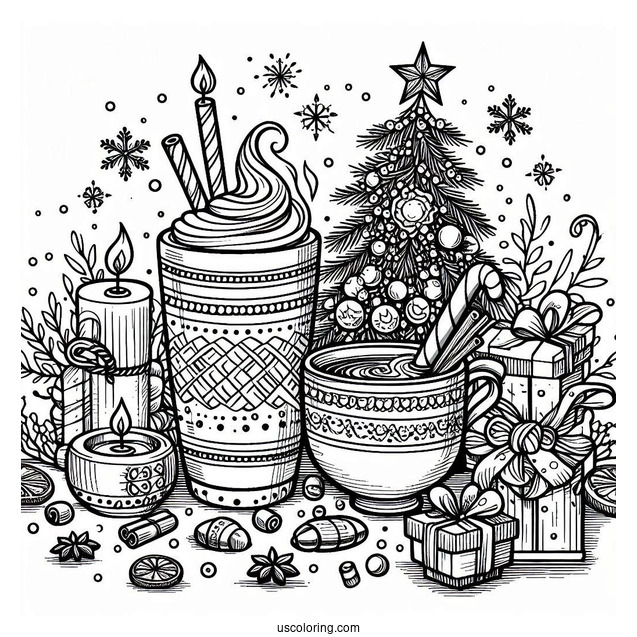 Christmas Coloring Pages For Adults Of Christmas Hot Beverages Coloring Page