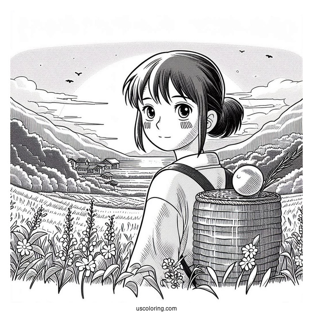 Studio Ghibli Coloring Page of Grave Of The Fireflies Setsuko On Seita's Back