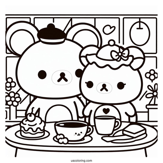 Rilakkuma Coloring Page Of Kiiroitori, And Rilakkuma In A Cafe