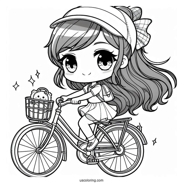 Chibi Girl On A Bicycle Coloring Page For Preschoolers