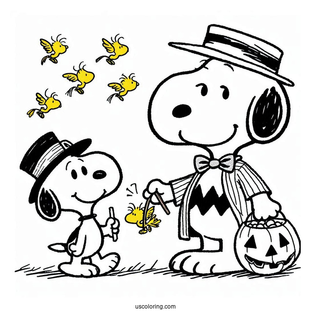 Snoopy And Woodstock Trick Or Treating During Halloween
