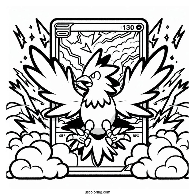 Easy Zapdos Thunderstorm Pokemon Card Coloring Sheet For Kids