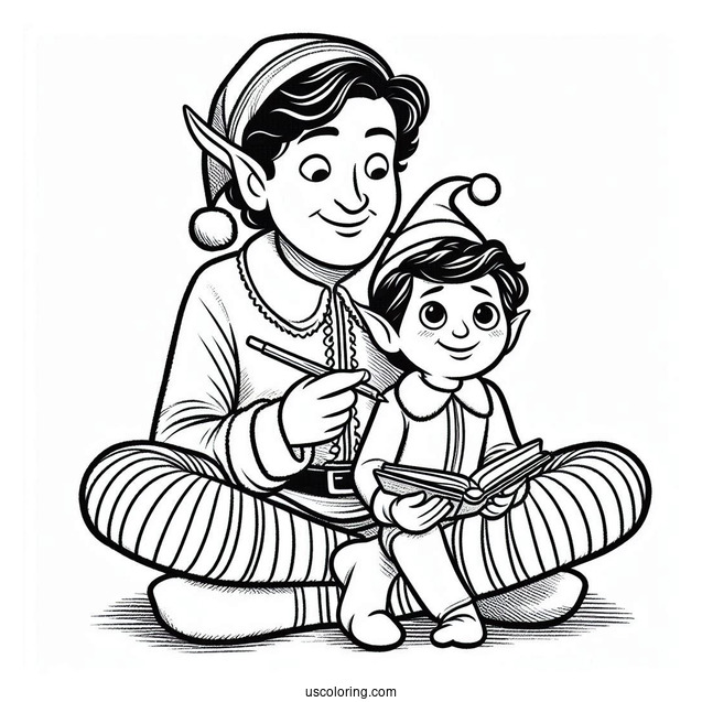 Buddy The Elf Sitting On Poppa Elf To Color