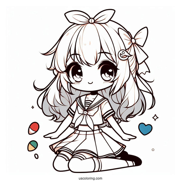 Beautiful Chibi Girl In Sailor Outfit Coloring Page For Kids