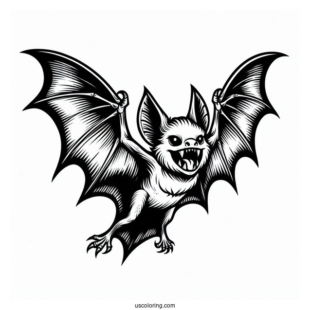 Angry Bat Coloring Page Flying And Showing Fangs