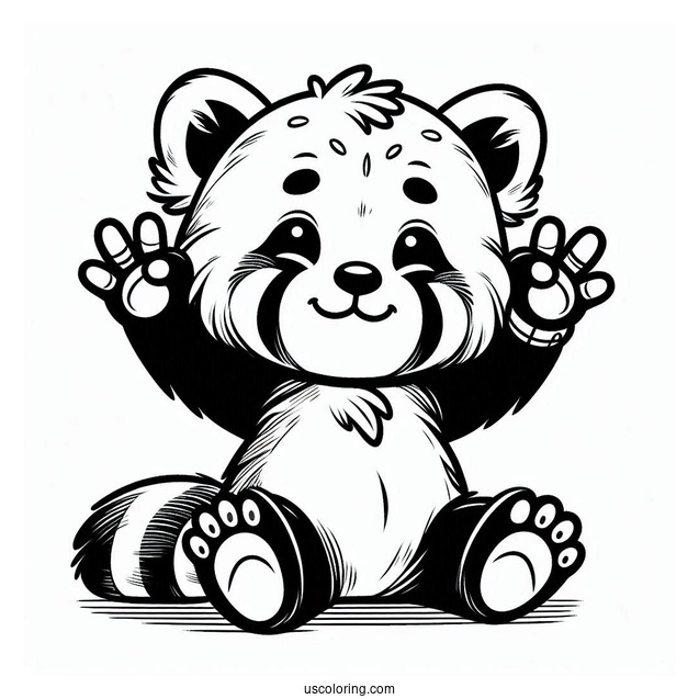 Adorable Red Panda With Hands Raised