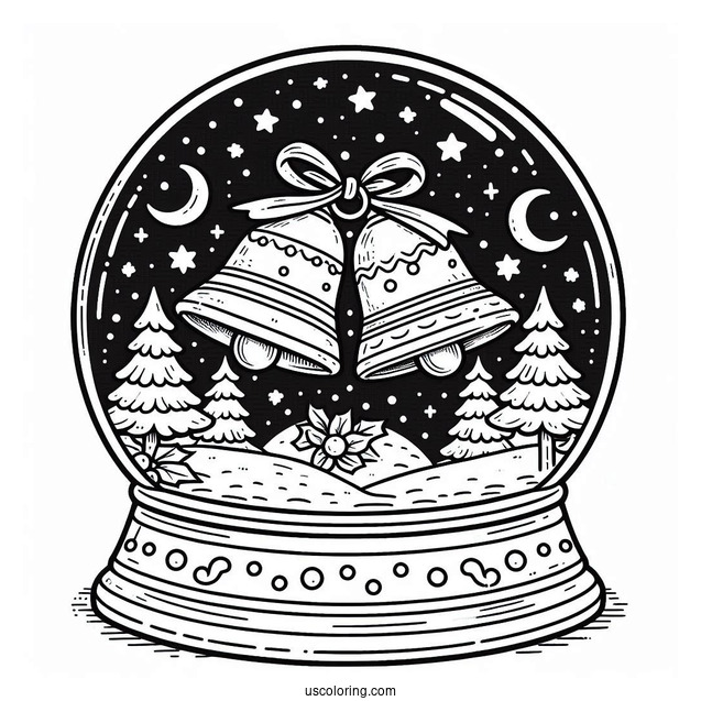 Christmas Bells Snow Globe Coloring Page