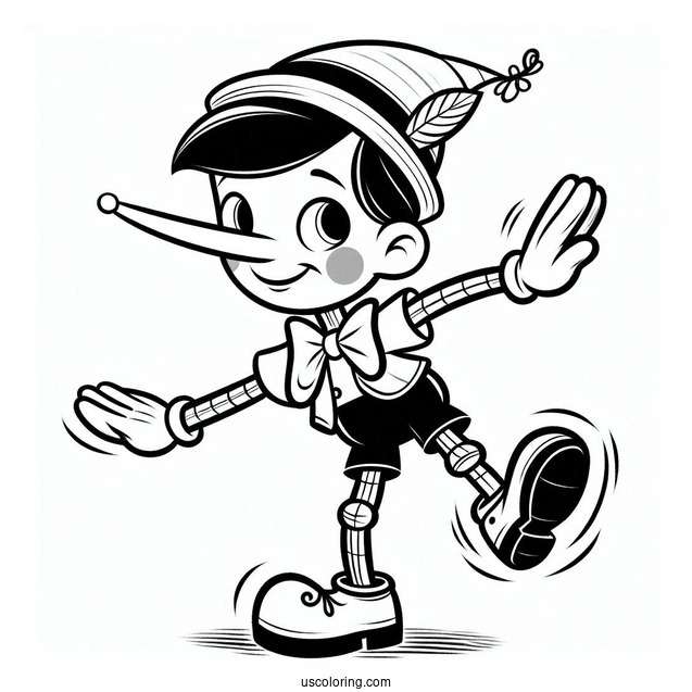 Cute Puppet Pinocchio Coloring Page Dancing For Kids