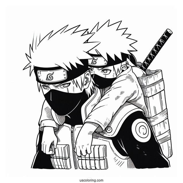 Kakashi Coloring Page Carrying Naruto On His Back