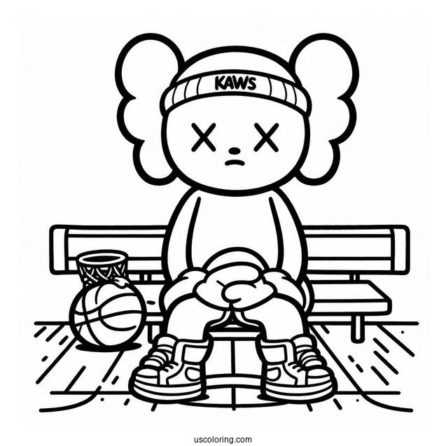 KAWS Coloring Page Companion Sitting In Basketball Court