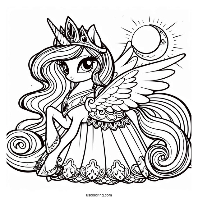 Princess Celestia Coloring Page And Princess Luna In Dresses