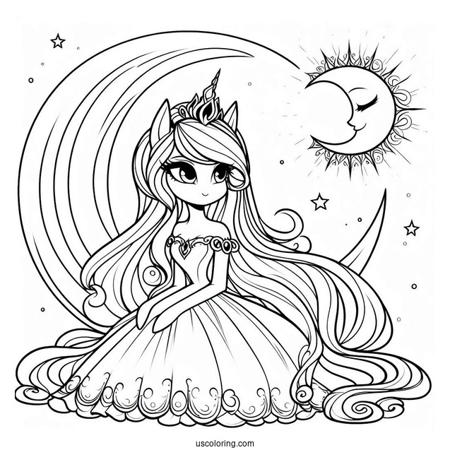 Princess Luna Coloring Page With Crescent Moon In Background