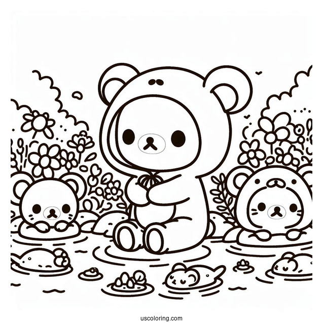 Rilakkuma Coloring Page And Korilakkuma In Otter Onesies Floating On The River With Kiiroitori