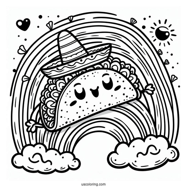 Taco With A Sombrero Climbing A Rainbow