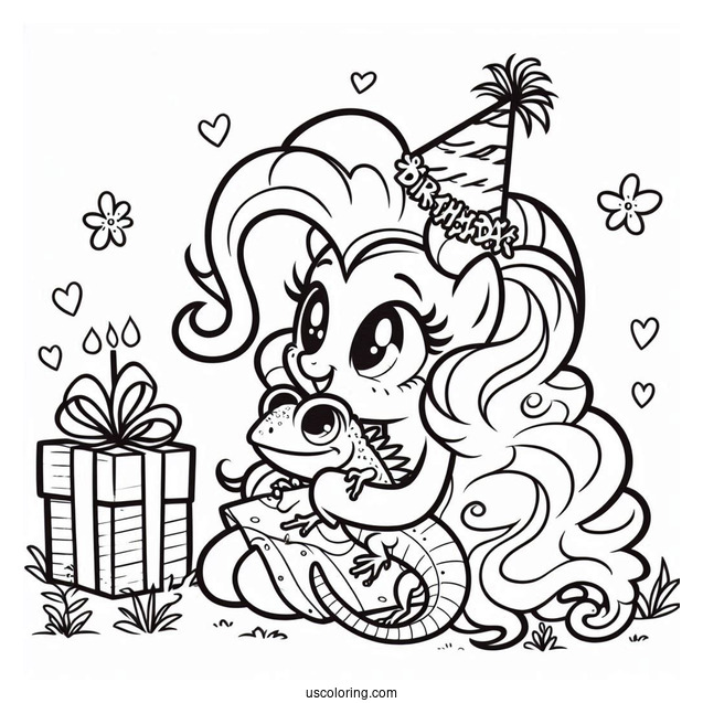 Birthday Girl Pinkie Pie Coloring Page Hugging A Lizard